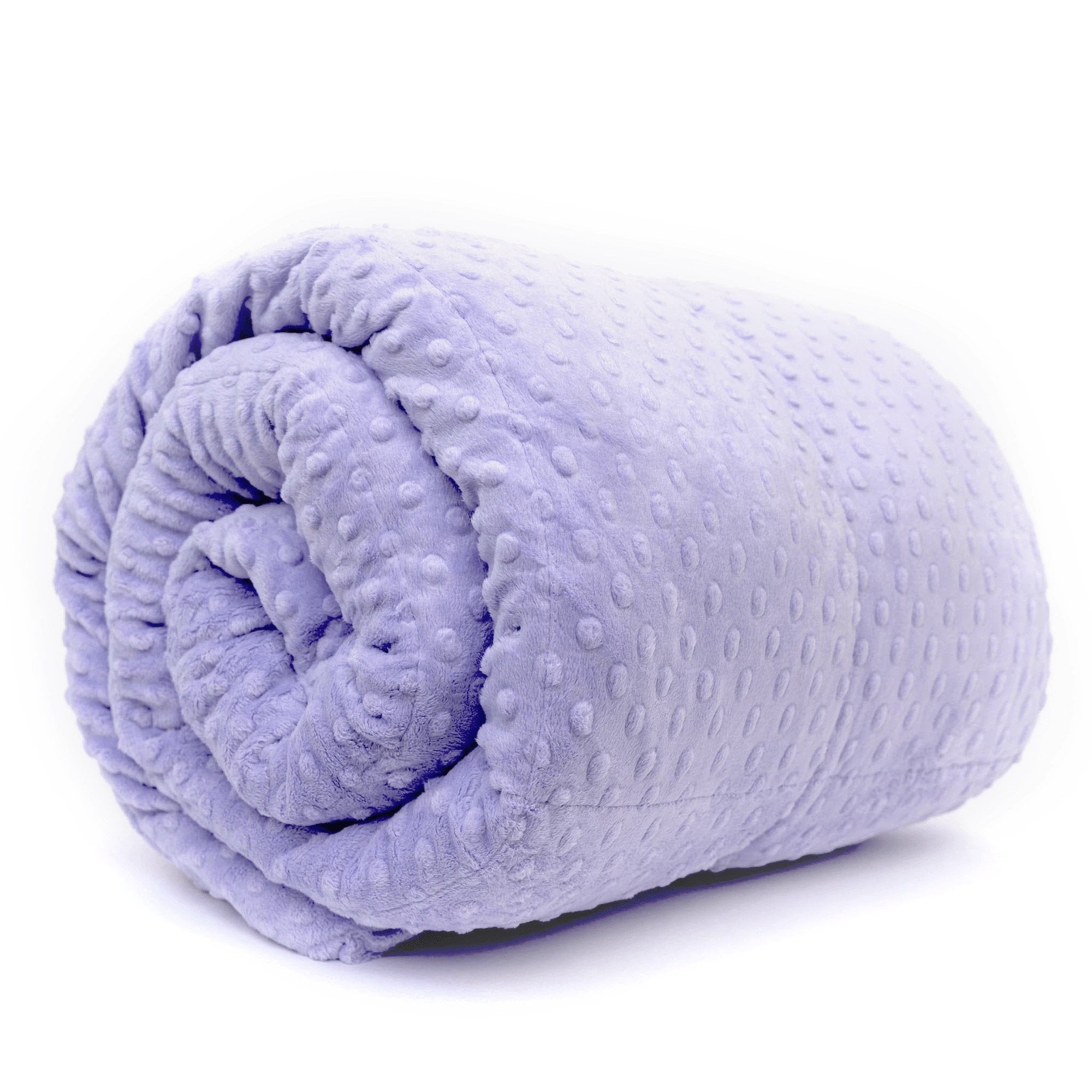 Woman in bed snuggled under her Mosaic Weighted Blankets Lavender Minky Weighted Blanket