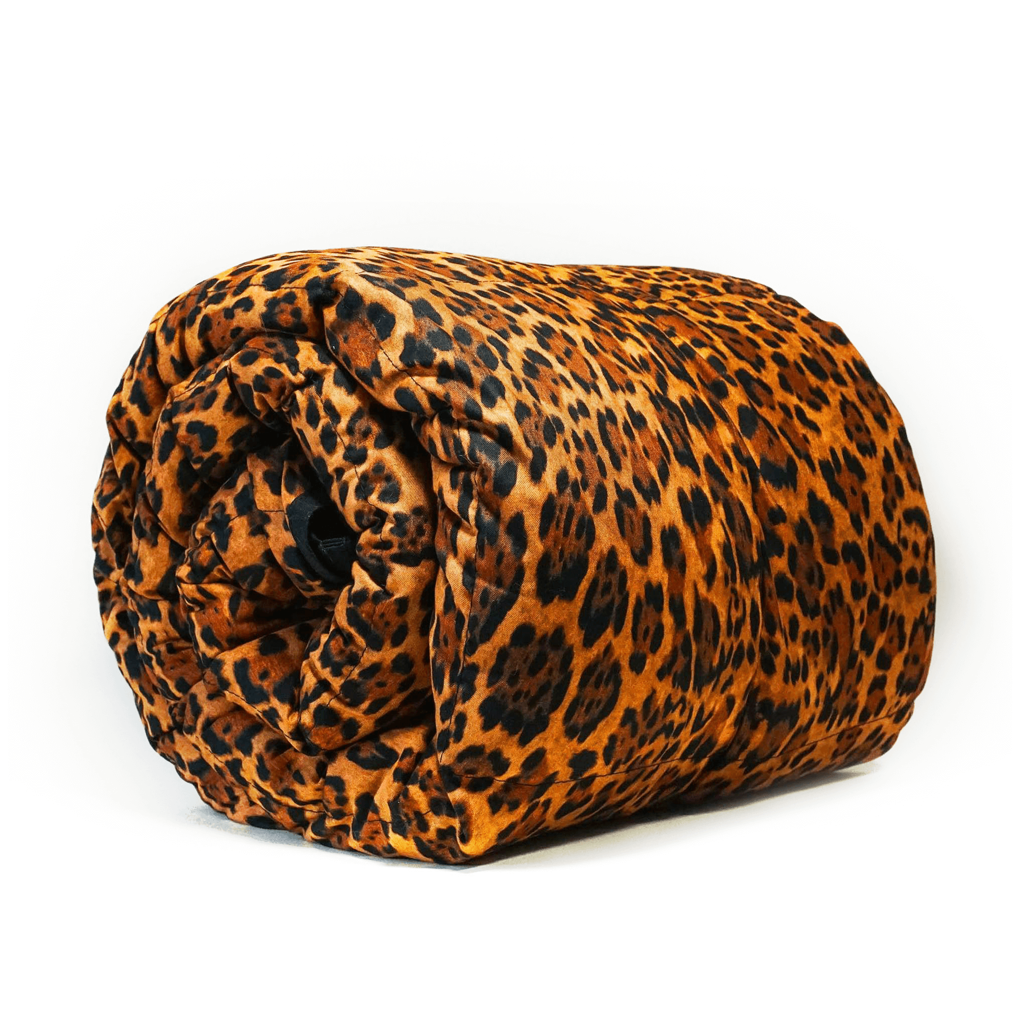 Woman sips from a much snuggled under her Mosaic Weighted Blankets Leopard Weighted Blanket