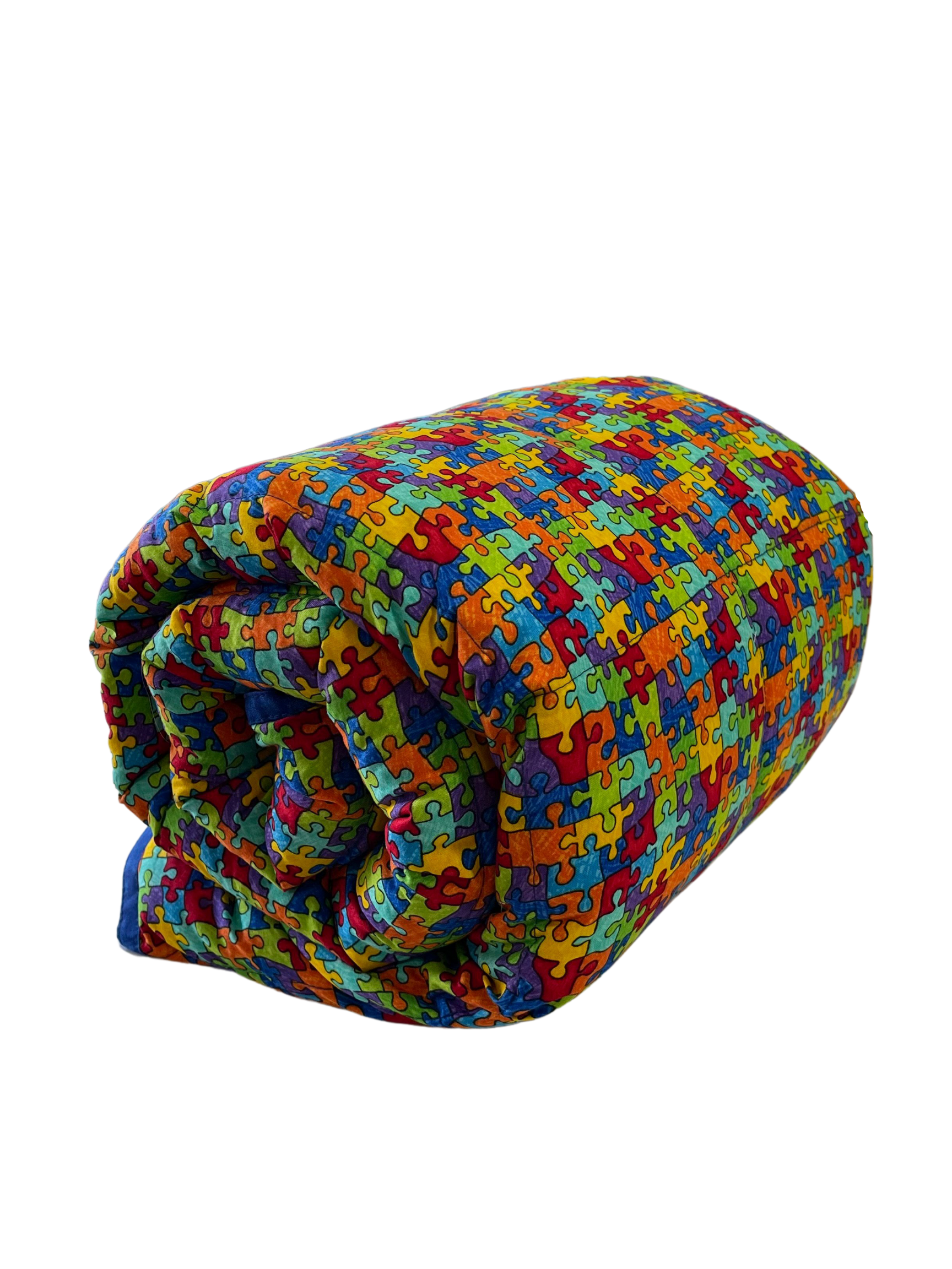 Puzzle Pieces Weighted Blanket Rolled Side View